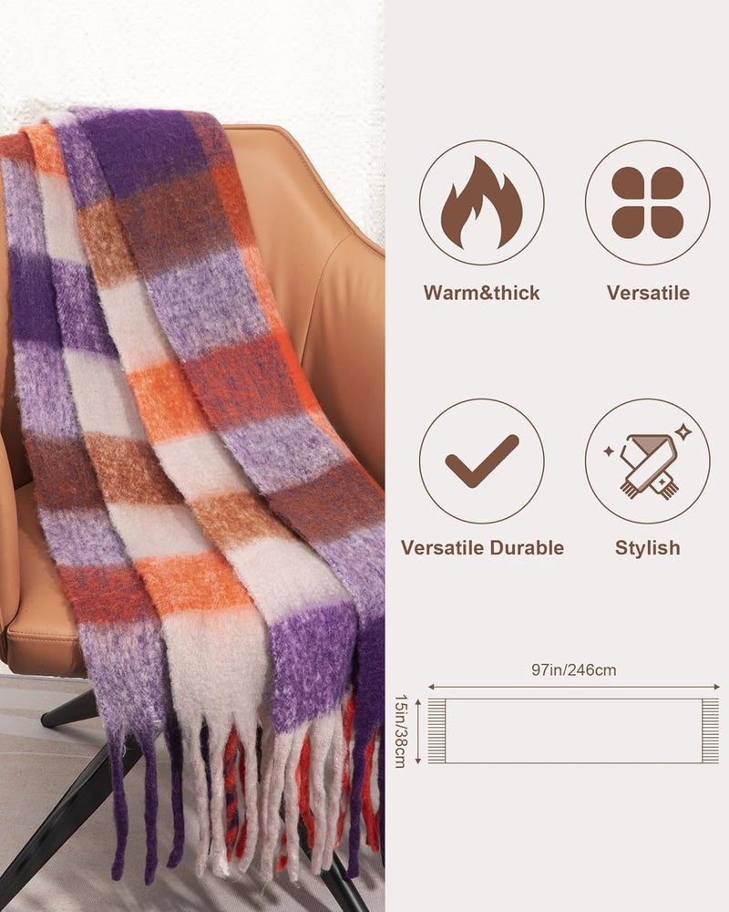 YSense Womens Winter Scarf Chunky Oversized Plaid Thick Blanket Scarf Big Coloured Warm Shawl Wrap - Image 4